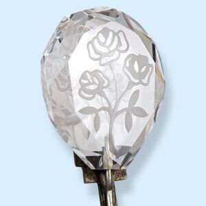 Antique Art Deco Etched Crystal Floral Hat Pin